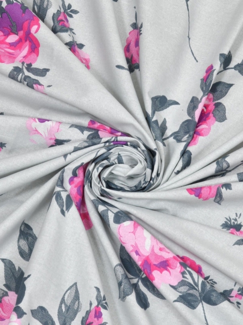 Salona Bichona Pink & White Floral 120 TC King Bedsheet with 2 Pillow Covers - Image 6