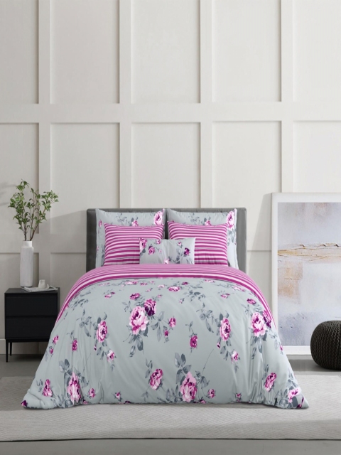 Salona Bichona Pink & White Floral 120 TC King Bedsheet with 2 Pillow Covers - Image 2