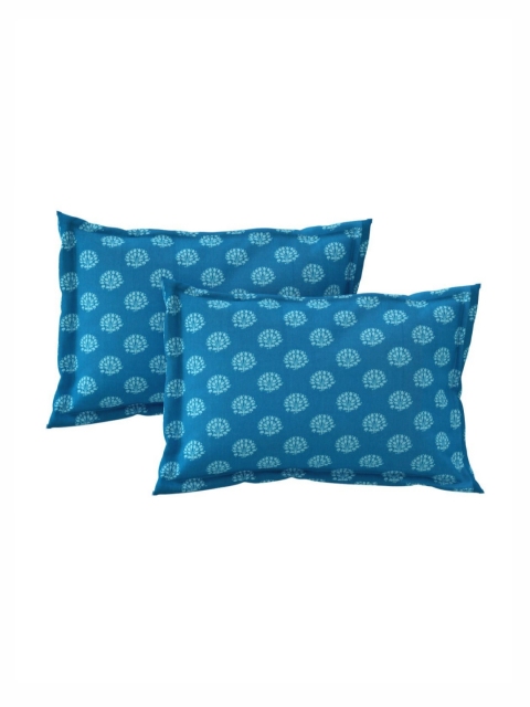 Salona Bichona Blue & White Floral Pure Cotton 120 TC King Bedsheet with 2 Pillow Covers - Image 7