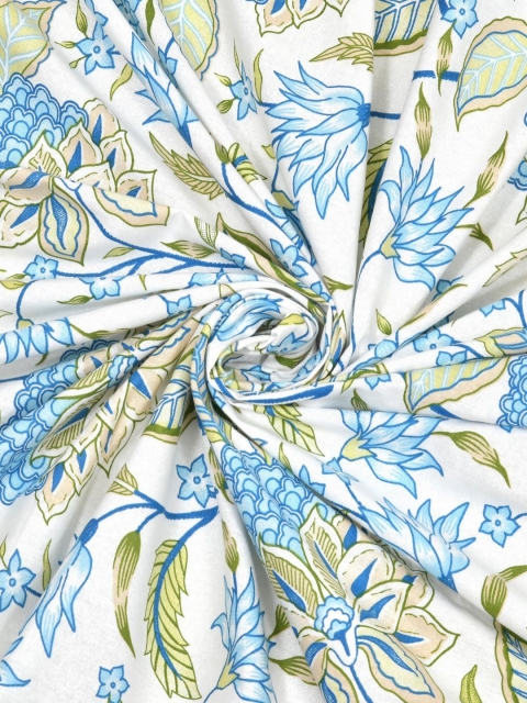 Salona Bichona Blue & White Floral Pure Cotton 120 TC King Bedsheet with 2 Pillow Covers - Image 5