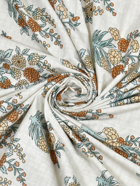 Salona Bichona White & Blue Floral Pure Cotton 120 TC King Bedsheet with 2 Pillow Covers - Image 5