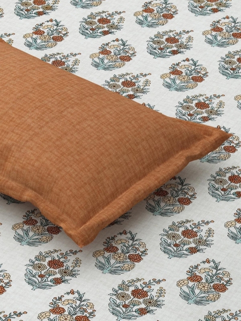 Salona Bichona White & Blue Floral Pure Cotton 120 TC King Bedsheet with 2 Pillow Covers - Image 4