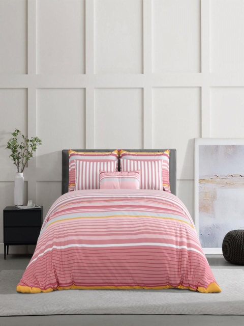 Salona Bichona Pink & White Striped Pure Cotton 120 TC King Bedsheet with 2 Pillow Covers - Image 2