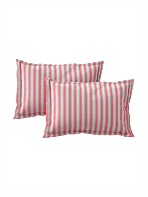 Salona Bichona Pink & White Striped Pure Cotton 120 TC King Bedsheet with 2 Pillow Covers - Image 3