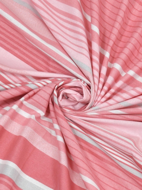 Salona Bichona Pink & White Striped Pure Cotton 120 TC King Bedsheet with 2 Pillow Covers - Image 6