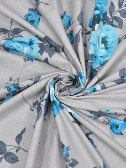 Salona Bichona Turquoise Blue & White Floral 120 TC King Bedsheet with 2 Pillow Covers - Image 5