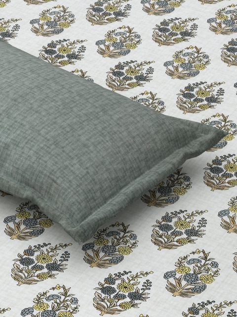 Salona Bichona Sea Green Floral Pure Cotton120 TC King Bedsheet with 2 Pillow Covers - Image 4