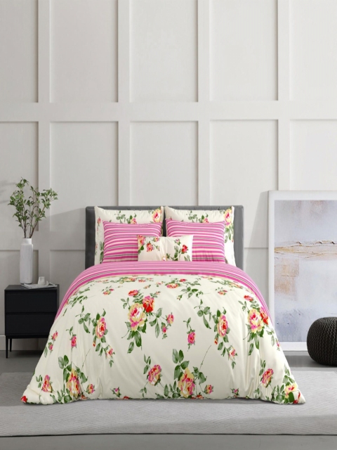 Salona Bichona Beige & Green Floral 120 TC King Bedsheet with 2 Pillow Covers - Image 2