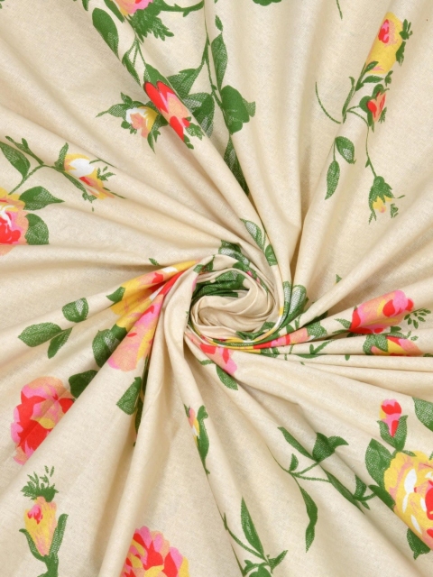 Salona Bichona Beige & Green Floral 120 TC King Bedsheet with 2 Pillow Covers - Image 5