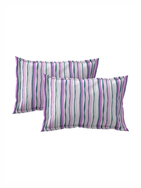 Salona Bichona Purple & Green Floral 120 TC King Bedsheet with 2 Pillow Covers - Image 6