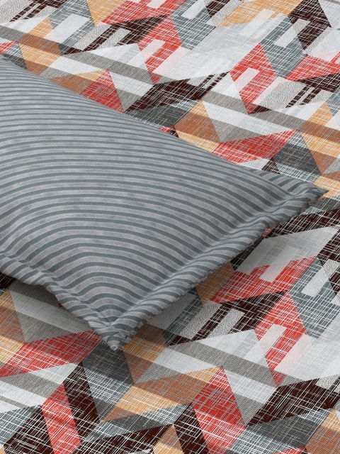 Salona Bichona Coral & White Striped 120 TC King Bedsheet with 2 Pillow Covers - Image 4