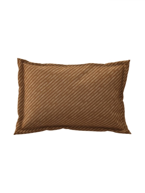 Salona Bichona Brown & White Striped Pure Cotton 120 TC King Bedsheet with 2 Pillow Covers - Image 7