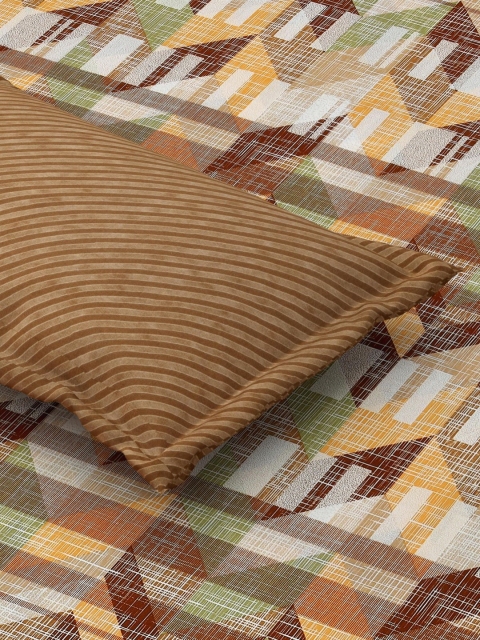 Salona Bichona Brown & White Striped Pure Cotton 120 TC King Bedsheet with 2 Pillow Covers - Image 4