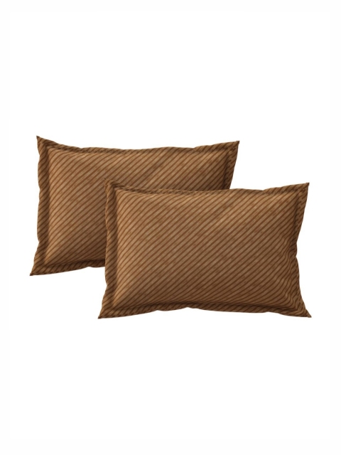 Salona Bichona Brown & White Striped Pure Cotton 120 TC King Bedsheet with 2 Pillow Covers - Image 6