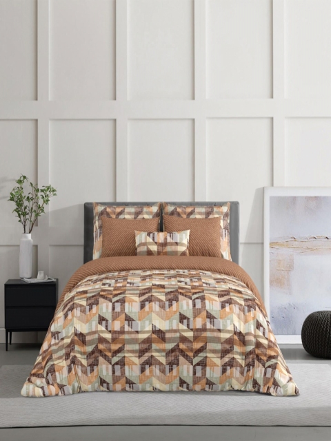 Salona Bichona Brown & White Striped Pure Cotton 120 TC King Bedsheet with 2 Pillow Covers - Image 2