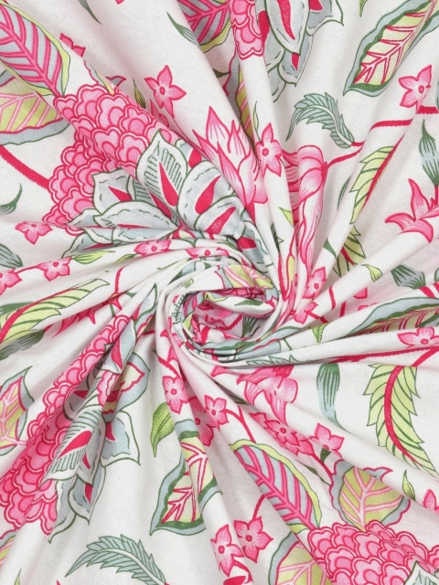 Salona Bichona Pink & White Floral Pure Cotton 120 TC King Bedsheet with 2 Pillow Covers - Image 3