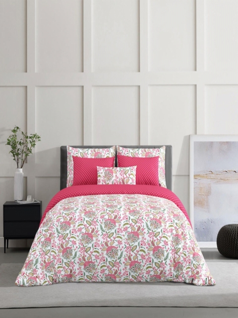 Salona Bichona Pink & White Floral Pure Cotton 120 TC King Bedsheet with 2 Pillow Covers - Image 2