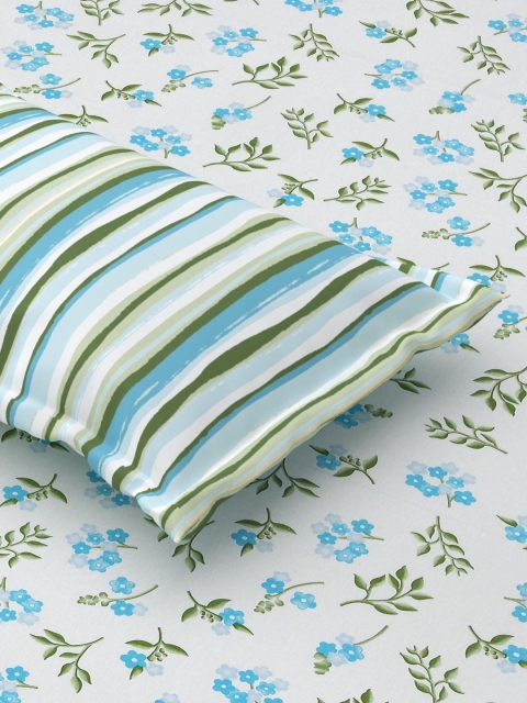Salona Bichona Green & White Floral Pure Cotton 120 TC King Bedsheet with 2 Pillow Covers - Image 4