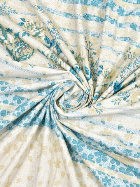 Salona Bichona Turquoise Blue & White Floral 120 TC King Bedsheet with 2 Pillow Covers - Image 5