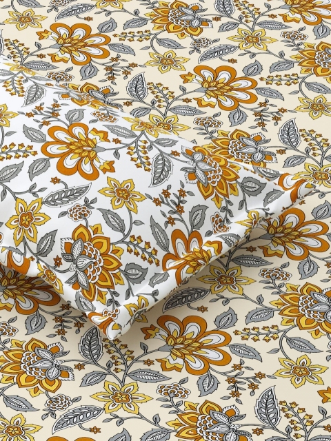 Salona Bichona Mustard & White Floral 120 TC King Bedsheet with 2 Pillow Covers - Image 4