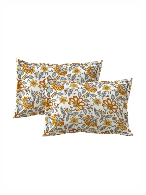 Salona Bichona Mustard & White Floral 120 TC King Bedsheet with 2 Pillow Covers - Image 6
