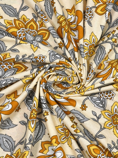 Salona Bichona Mustard & White Floral 120 TC King Bedsheet with 2 Pillow Covers - Image 5