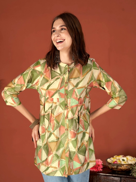 Anouk Green Geometric Printed Gotta Patti Short A-Line Kurta - Image 6