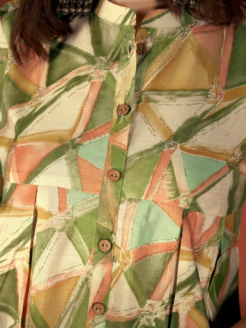 Anouk Green Geometric Printed Gotta Patti Short A-Line Kurta - Image 2