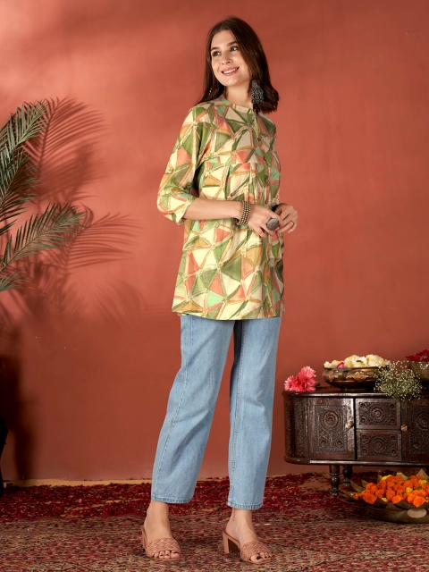 Anouk Green Geometric Printed Gotta Patti Short A-Line Kurta - Image 3