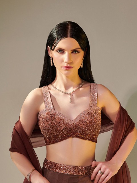 ONE KNOT Embellished Mirror Work Made to Measure Lehenga & Blouse With Dupatta - Image 2