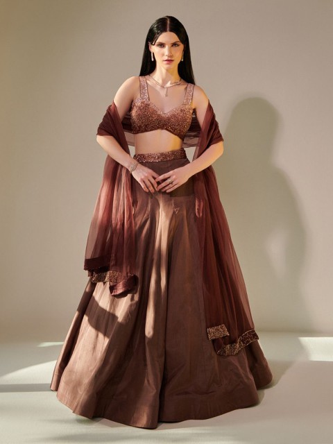 ONE KNOT Embellished Mirror Work Made to Measure Lehenga & Blouse With Dupatta - Image 5