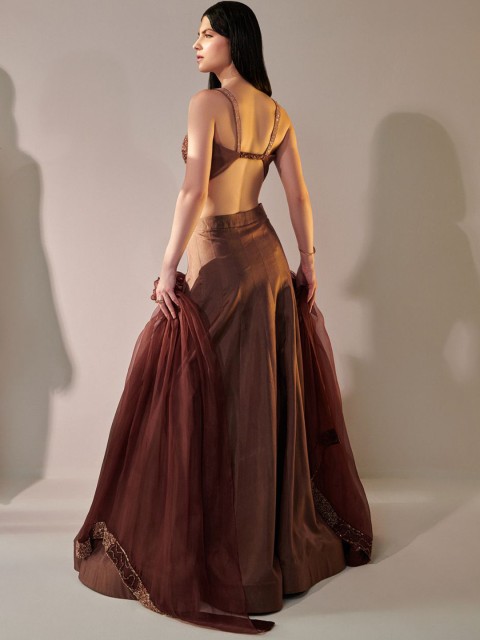 ONE KNOT Embellished Mirror Work Made to Measure Lehenga & Blouse With Dupatta - Image 4