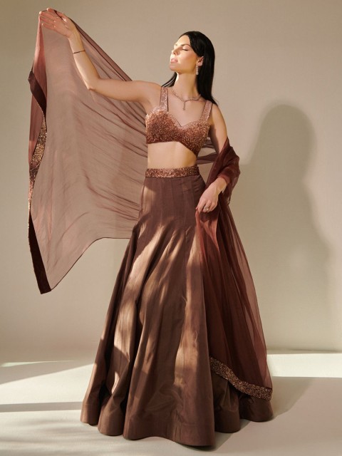 ONE KNOT Embellished Mirror Work Made to Measure Lehenga & Blouse With Dupatta - Image 3