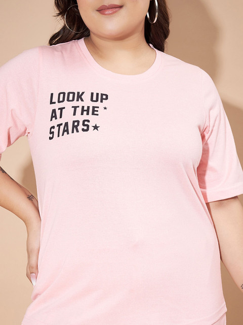 AUSTIVO Plus Size Typography Printed Round Neck Short Sleeves T-Shirt With Joggers - Image 2