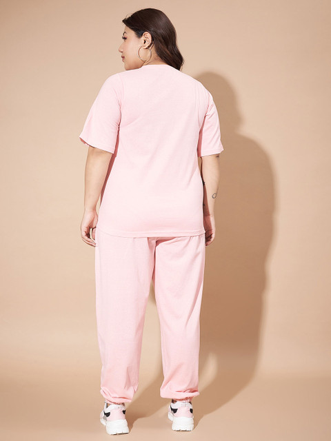 AUSTIVO Plus Size Typography Printed Round Neck Short Sleeves T-Shirt With Joggers - Image 6