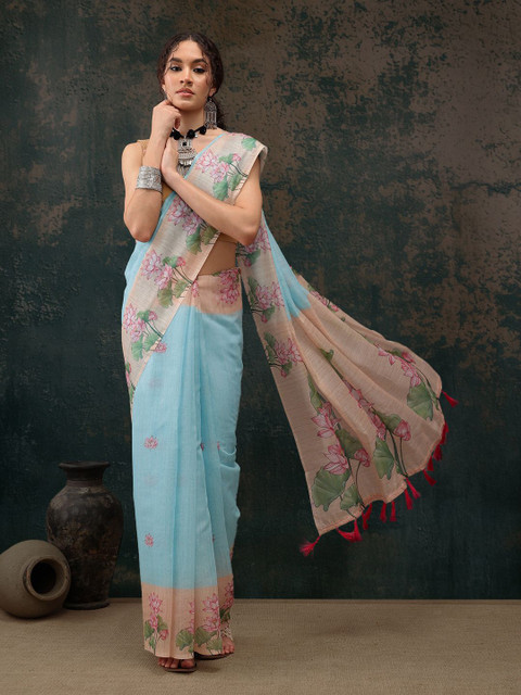 Silk Land Kalamkari Floral Chanderi Saree With Tassels