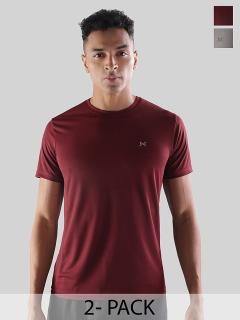 Force NXT Men Microfiber Anti Viral Anti Odour Cool Round Neck Pack Of 2 Sports Printed T-Shirt