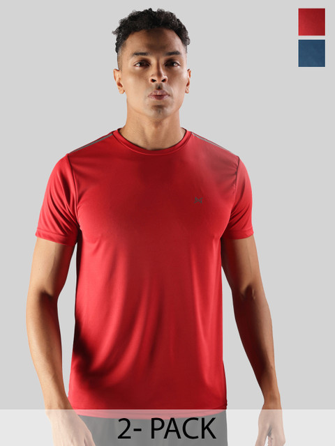 Force NXT Men Microfiber Anti Viral Anti Odour Cool Round Neck Pack Of 2 Sports Printed T-Shirt