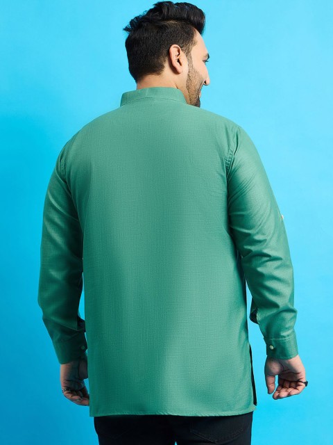 bigbanana Plus Size Mandarin Collar Thread Work Straight Short Kurta - Image 5