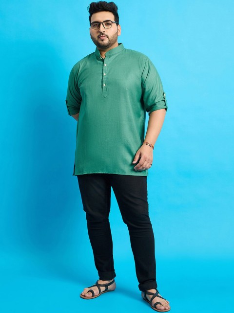 bigbanana Plus Size Mandarin Collar Thread Work Straight Short Kurta - Image 6