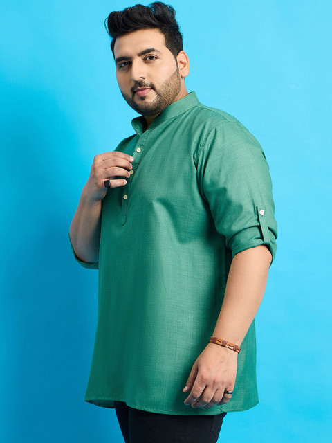 bigbanana Plus Size Mandarin Collar Thread Work Straight Short Kurta - Image 4