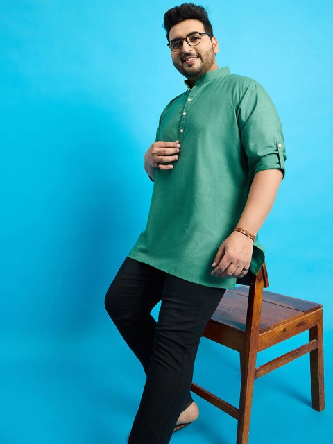 bigbanana Plus Size Mandarin Collar Thread Work Straight Short Kurta - Image 7