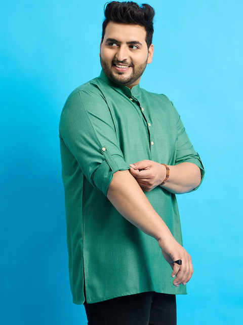 bigbanana Plus Size Mandarin Collar Thread Work Straight Short Kurta - Image 3