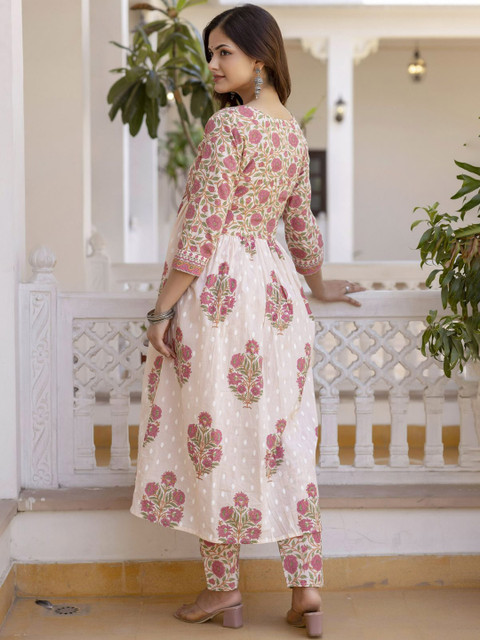KALINI Floral Printed Regular Pure Cotton Kurta with Trousers & Dupatta - Image 3
