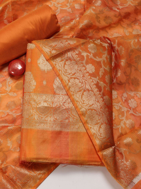 Meena Bazaar Ethnic Motifs Woven Design Chanderi Unstitched Dress Material - Image 2
