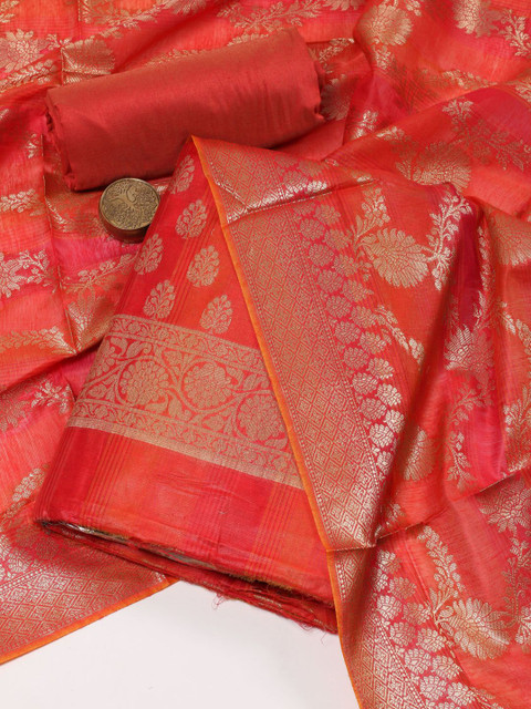 Meena Bazaar Ethnic Motifs Woven Design Zari Chanderi Unstitched Dress Material