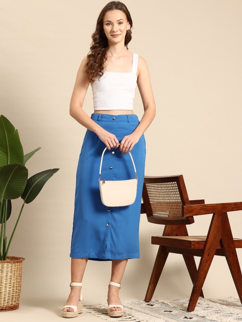 Mast & Harbour Straight Midi Skirt With Button Slit - Image 4