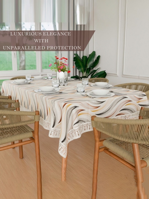 Kuber Industries Cream Printed Waterproof Dining Table Cover 60x90 In 6 Seater Table Cloth - Image 5
