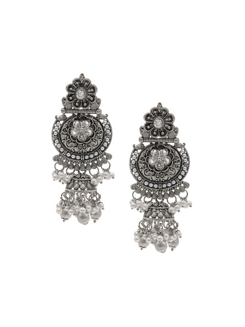 Shining Jewel - By Shivansh Silver-Plated Artificial Stones and Beads Contemporary Jhumka