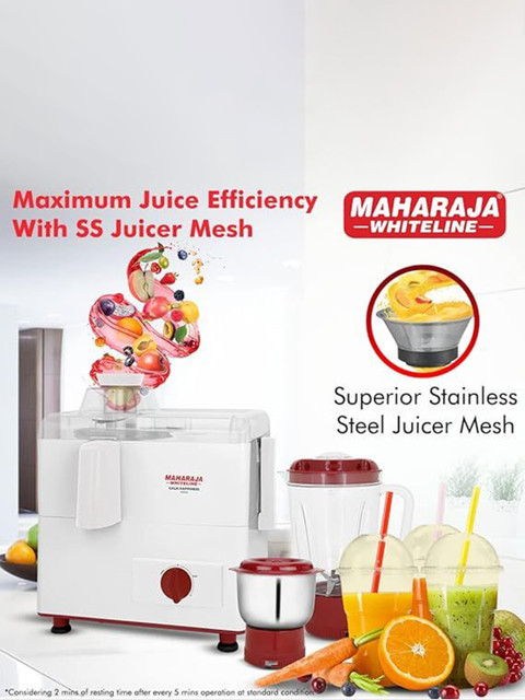 MAHARAJA WHITELINE White & Maroon Gala Happiness Metal Juicer Mixer Grinder With 2 Jars - Image 3